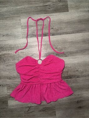 Pink Halter Peplum Top